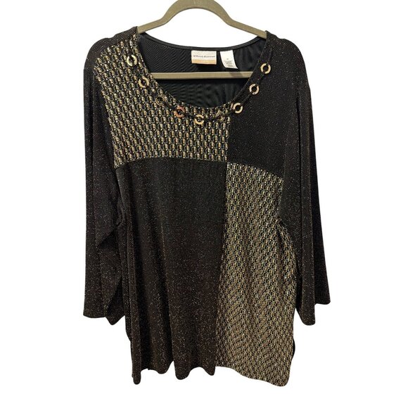 Alfred Dunner Womens Metallic Patchwork Top Sz 2X Blouse - Picture 2 of 12